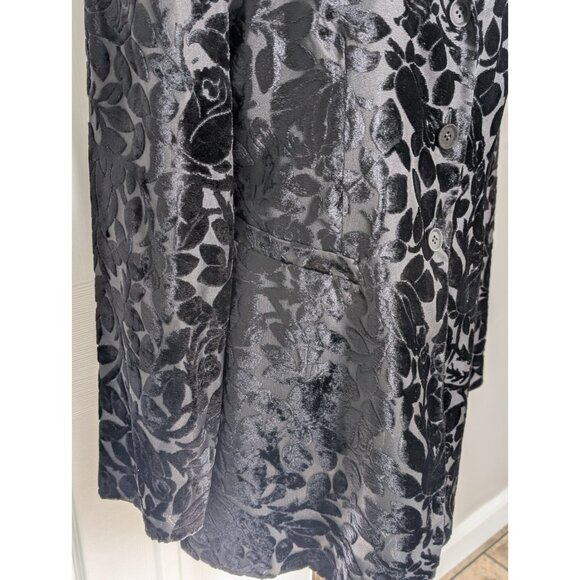GASTON JAUNET VTG Black Velvet Burnout Long Blazer Cardigan Sz M Witchy Goth - Picture 4 of 11
